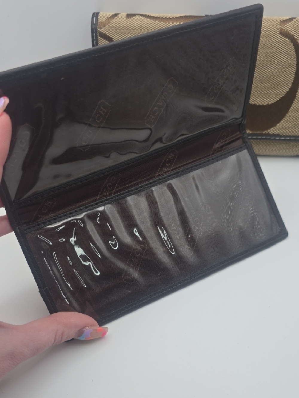 Coach Brown & Tan Signature Continental Wallet W/ Checkbook Holder (2-N-1)(EUC)✨ - Picture 7 of 10